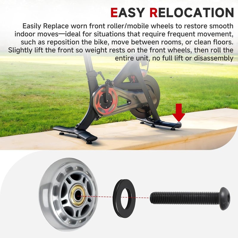 MUGLFPT Compatible with Peloton Exercise Bike Front Mobile Wheels Replacement Kit, 2-Pack Transport Wheels with Bolts & Washers, Compatible with Peloton Bike, 2.72" Wheel OD, Easy Indoor Relocation - Image 5